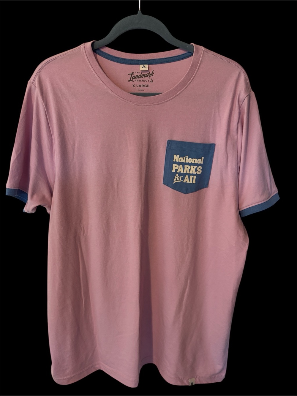 Unisex Anama Pink Short Sleeve Tee with Navy Pocket Detail